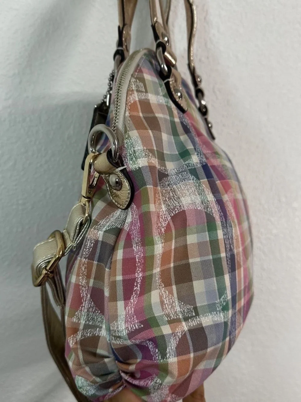 NWT Vintage Coach 2010s Signature Poppy Madras Tartan Plaid Multicolor Satchel
